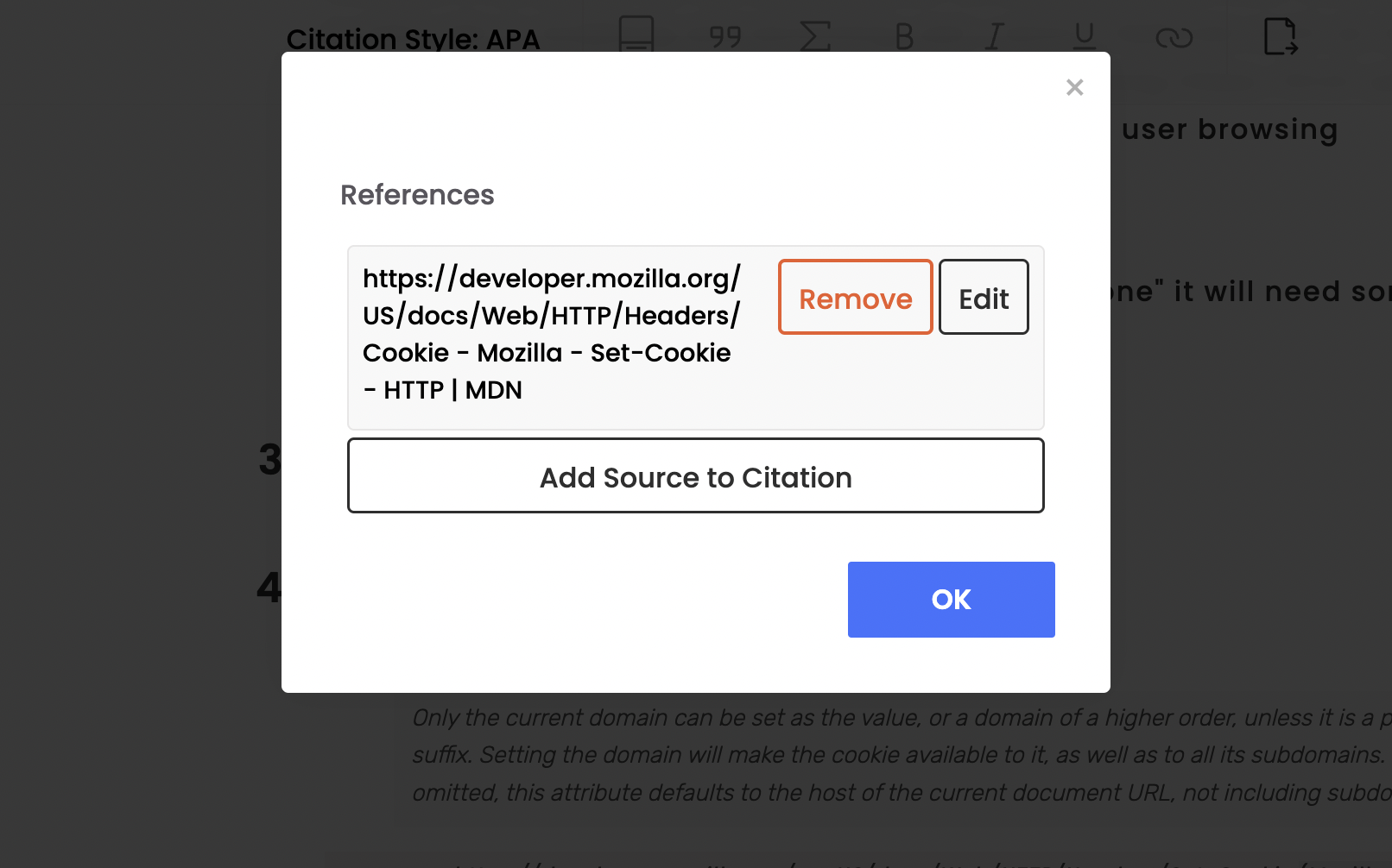 A screenshot showing where the specify the page number when citing an already cited reference