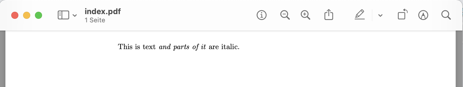 A LaTeX PDF containing the italics text