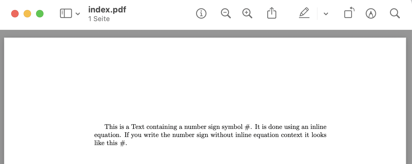 A LaTeX PDF containing the hashtag symbol