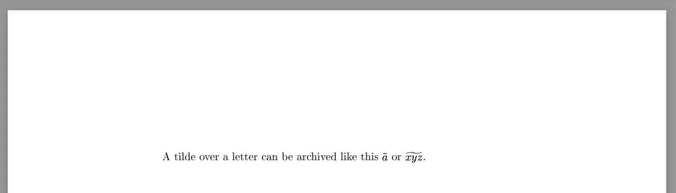 A LaTeX PDF containing the tilde symbol spreading over multiple characters